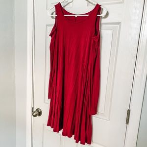 Long sleeve red/maroon dress.